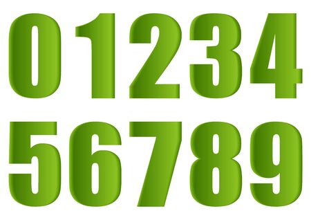 Coloured numbers on a white background.From a zero to nine.Vectorial illustration is translated in a...
