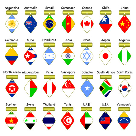 Icons of flags of different countries on a white background.The flags of different continents are presented.のイラスト素材