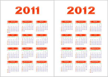 Calendar for 2011,2012.Red and blue letters and figures on a white background.のイラスト素材