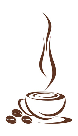 In drawing the cup from coffee is represented. Three grains nearby lie. It is all on a white background.のイラスト素材