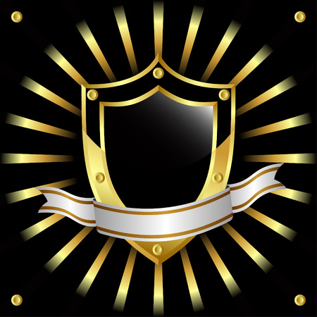 Black and gold shield on a black background.のイラスト素材