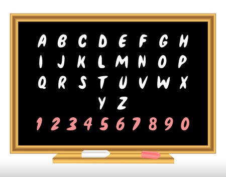 Alphabet and numbers on a black school board.のイラスト素材