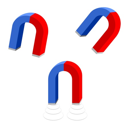 Three magnets on a white background. Magnets are located in different position.のイラスト素材