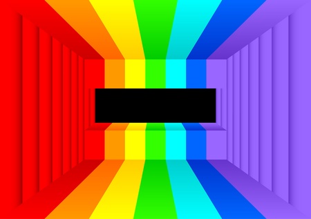 Abstract room . The room  is painted colors of a rainbow. On a distant wall an empty seat for the text.のイラスト素材