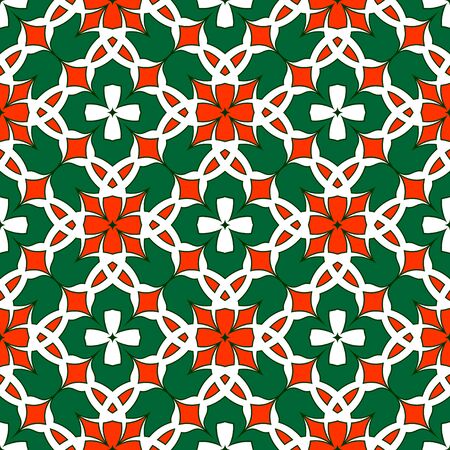Seamless abstract ornament. Consists of green, white and red color.のイラスト素材