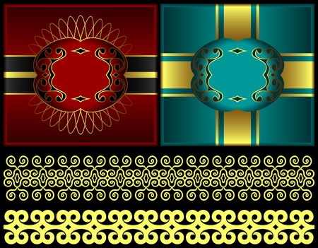 Set of decorative vintage elements on a black background.のイラスト素材