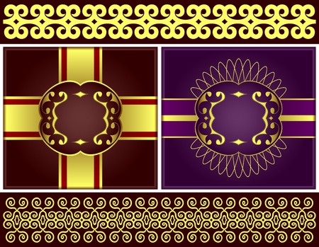 Decorative vintage elements in a set. There is a dark red, violet and gold color.のイラスト素材