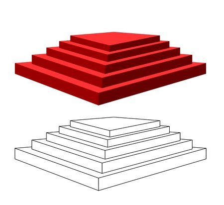 Two isolated pyramids with steps on a white background. One pyramid is executed by a contour, the second red color.のイラスト素材