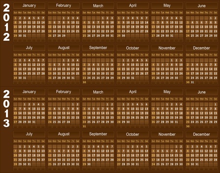 Template of a calendar for 2012 and 2013. A template of chocolate color.のイラスト素材