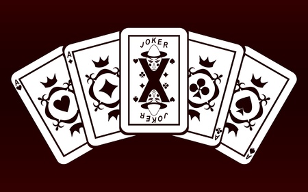 Four Aces and Joker. Playing cards on a dark red background.のイラスト素材