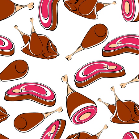Seamless background. Different meat is on a white background.のイラスト素材