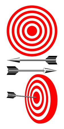 The isolated objects on a white background. A red-white target and black arrows.のイラスト素材