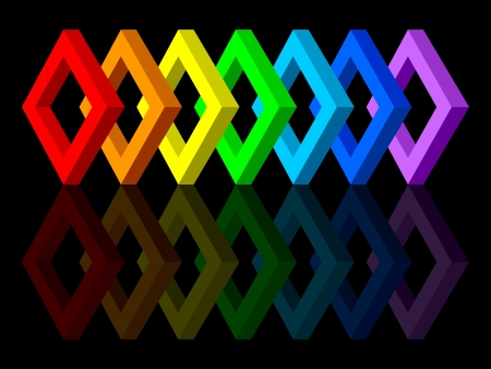 Multicolored shapes on a black background. The shapes have colors of the rainbow.のイラスト素材