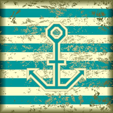 Grunge striped background. In the center background is a anchor.のイラスト素材