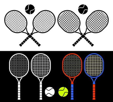 The crossed tennis rackets and balls form an emblem. Composition on a white backgroundのイラスト素材
