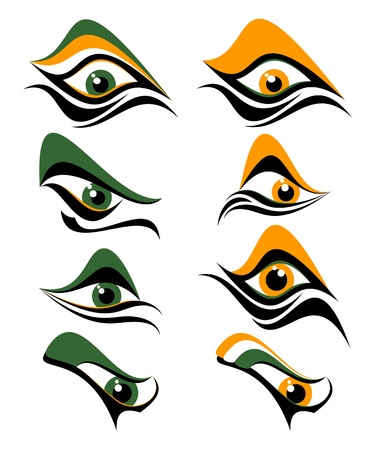 Abstract eyes on a white background. Eyes of dark green and orange colors.のイラスト素材
