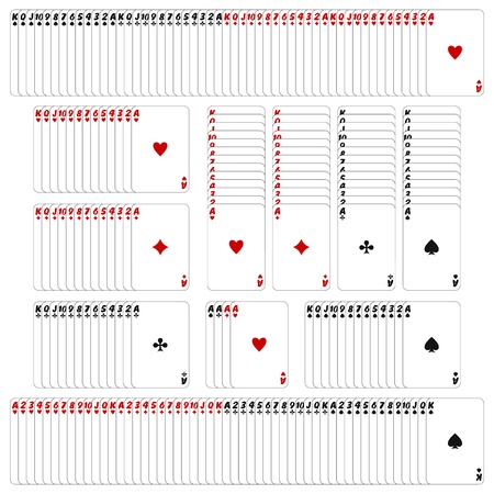 Set of rows of playing cards on a white background のイラスト素材