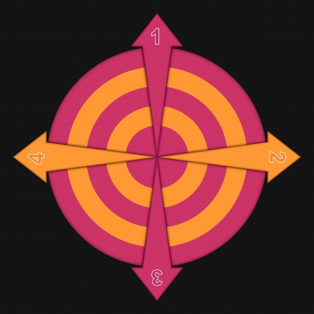 Four arrows on a striped circle  The isolated composition on a black background のイラスト素材