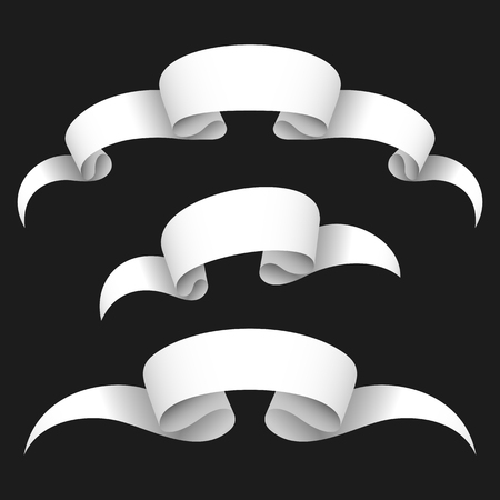 White banners on a black  background  Set from three ribbons のイラスト素材