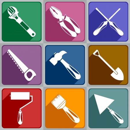 Set of working tools icons of different color のイラスト素材