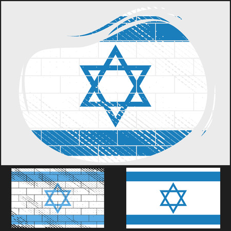 Set scratched flag of Israel on white and black background のイラスト素材
