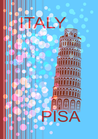 Postcard on the Italian theme. Leaning Tower of Pisa on an abstract background. Used a transparent effect.のイラスト素材