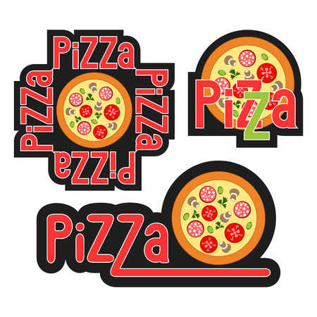 Set of labels "Pizza" on a white background.のイラスト素材