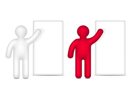 Small people and empty signboard. Set of isolated objects on a white background. EPS-10. Mesh gradient and transparency is used.のイラスト素材