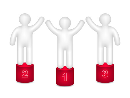Small people on a pedestal of winners. Composition on a white background. EPS-10. Mesh gradient and transparency is used.のイラスト素材