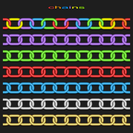 Set of chains of different color on a black background.のイラスト素材