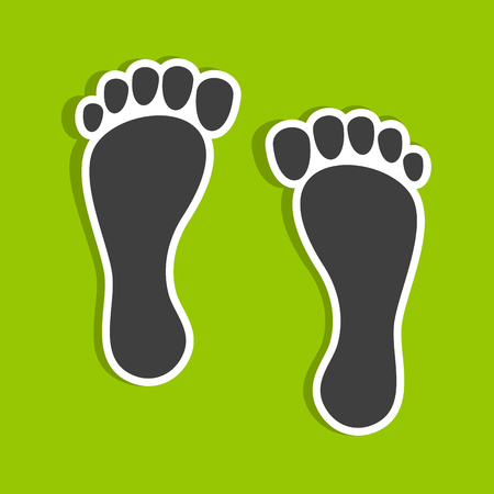 Footprints on a green background. Footprints in the form of stickers.のイラスト素材