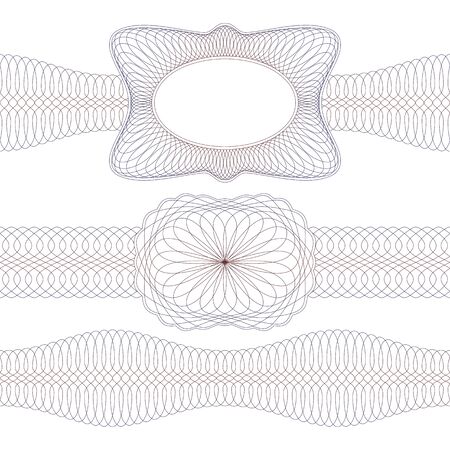 Guilloche Vignettes and Borders. Set on a White Background.のイラスト素材
