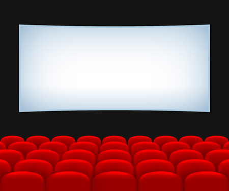 Movie Theater Hall. Rows of Red Seats and a Screen.のイラスト素材