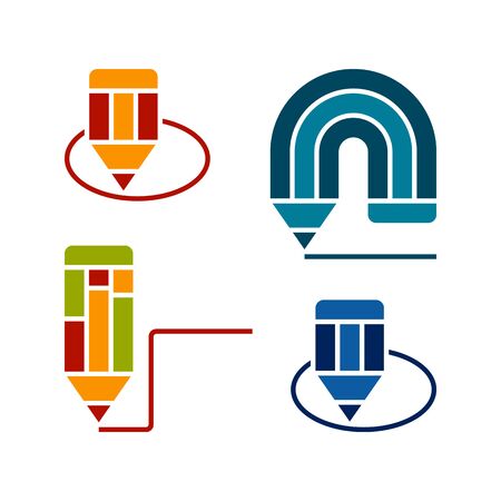 Abstract different icons of pencils. Set on a white background.のイラスト素材