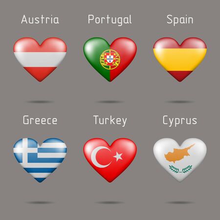 Flags in the shape of a heartのイラスト素材