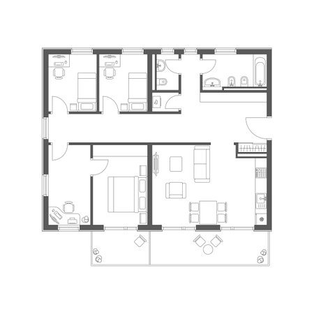 Plan of the apartment with furniture.のイラスト素材