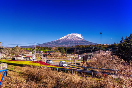 Japan - 21 JAN, 2019 : Fuji mountain from kawaguchiko lake, Mount Fuji located on Honshu Island, is the highest mountain in Japan.のeditorial素材