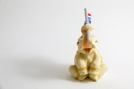 Elephant Waving flag print of Thailand on white backgroundの写真素材