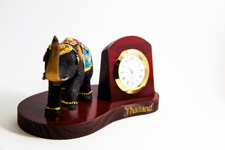 Elephant color black resin with clock for home decoration - Thai souvenirsの写真素材