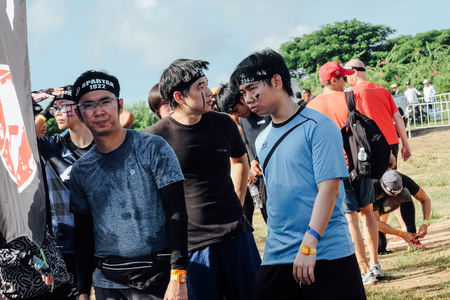 Pattaya, Chonburi. THAILAND - SEPTEMBER 9, 2017: Competitors participate in the 2017 Spartan Race obstacle racing challenge in Pattya, Spartan Race Thailand 2017 at Siam Country Club, Pattaya on September 9, 2017のeditorial素材