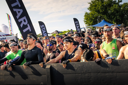Pattaya, Chonburi. THAILAND - SEPTEMBER 9, 2017: Competitors participate in the 2017 Spartan Race obstacle racing challenge in Pattya, Spartan Race Thailand 2017 at Siam Country Club, Pattaya on September 9, 2017のeditorial素材