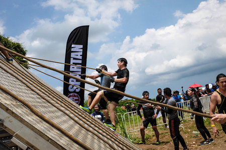 Pattaya, Chonburi. THAILAND - SEPTEMBER 9, 2017: Competitors participate in the 2017 Spartan Race...