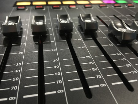 Sound Mixer Control. Professional Audio mixing console with faders and adjusting knobs. Equipment sound acoustic musical mixing&engineering conceptの写真素材