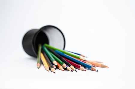 Colour pencils are in the white background.の写真素材