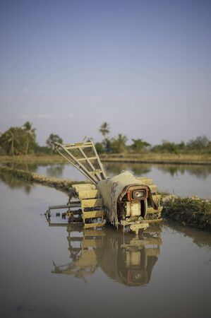 power tiller in the fieldの写真素材