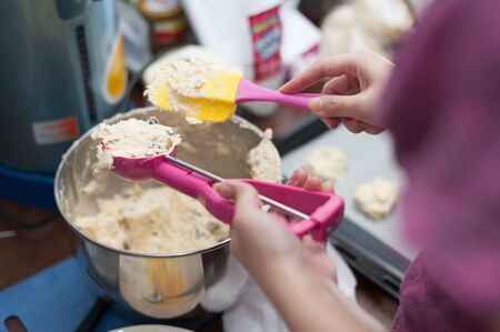 making of raisin cookiesの写真素材