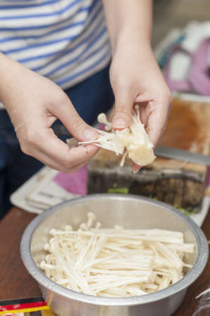 hand with mushroomの写真素材