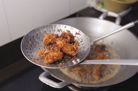 fresh fried pork out from panの写真素材