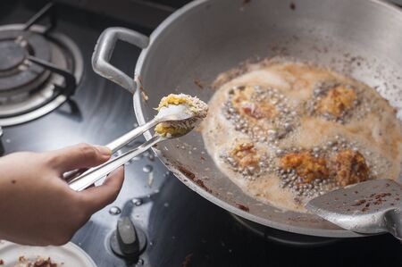 mix ingredient are put in cooking panの写真素材