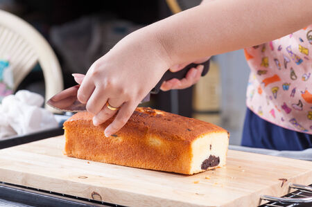 Homemade fresh butter cake in kitchen.